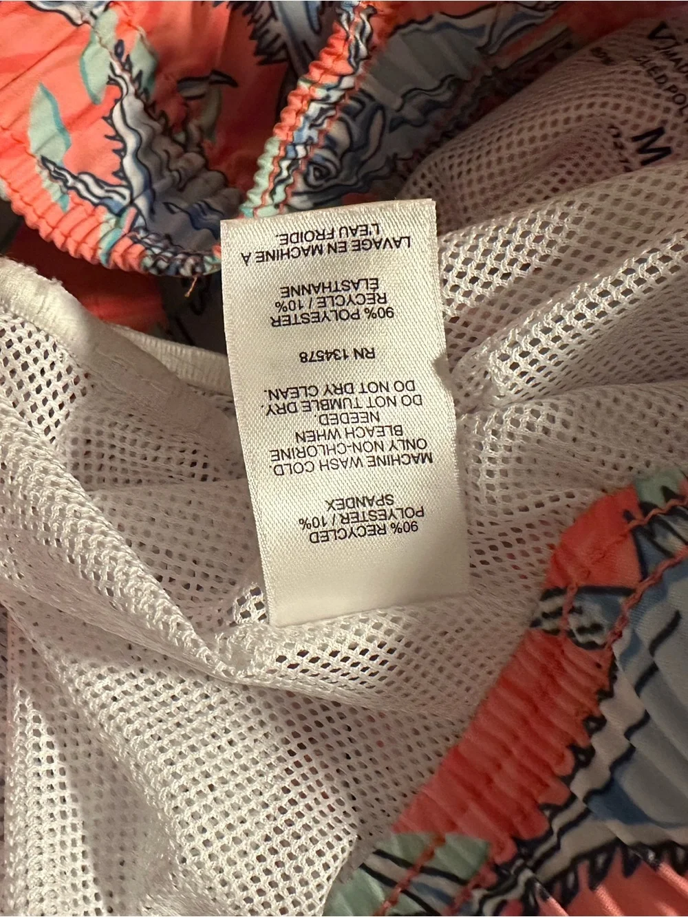 Vineyard Vines Coral Swim Trunks with Blue Fish Print Medium 12-14yo